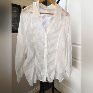 Calvin Klein Cotton White Sheer Blouse ~ Size 1X